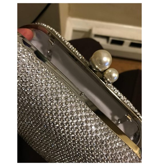 Evening Clutch Shoulder Bag Silver Purse Wedding Handbag Party Prom Bridal Gift - Picture 5 of 9